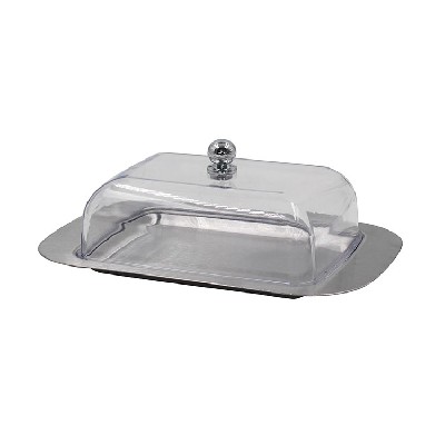 Stainless Steel Metal Covered Butter Dish For Kitchen With Clear plastic Lid