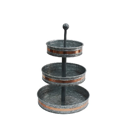 Outdoor Indoor Serveware Country Farmhouse Vintage Decor Rustic Galvanized Round Metal Stand 3 Tier Serving Tray