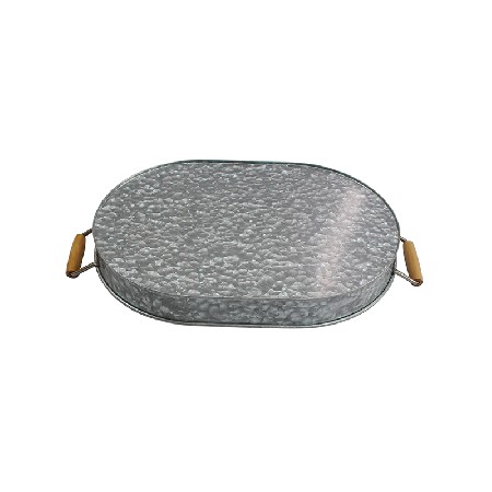 Gray Galvanized Metal Tray with wood Ear Handles