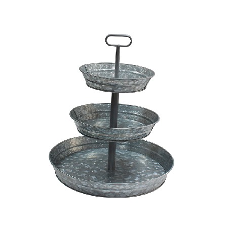 High quality galvanized Farmhouse Style Serving Tray 3-Tier Metal Tray With portable handle