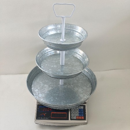 3 Tier Galvanized Round Serving Trays with White Handle