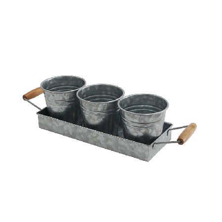 Farmhouse Decor Flower Pot and Tray Set - Vintage Galvanized Windowsill Planter - Rustic Multi-use Caddy Indoor or Outdoor - Kitchen Craft Caddy Succulent Herb Planters