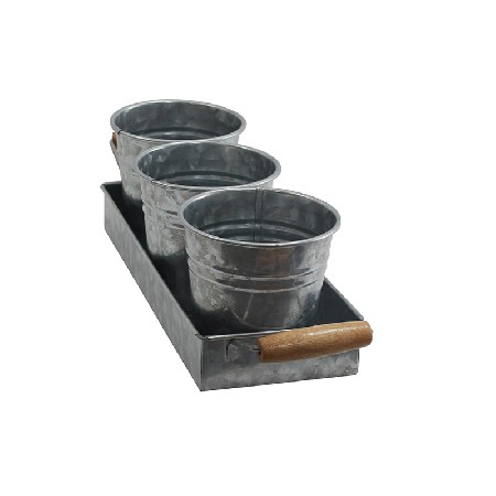 Farmhouse Decor Flower Pot and Tray Set - Vintage Galvanized Windowsill Planter - Rustic Multi-use Caddy Indoor or Outdoor - Kitchen Craft Caddy Succulent Herb Planters