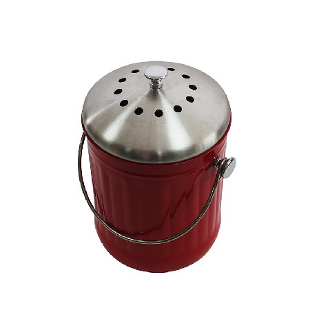 Red Stainless Steel 1.3 Gallon/5 Liter Indoor Countertop Composter Waste Pail compost kitchen bin