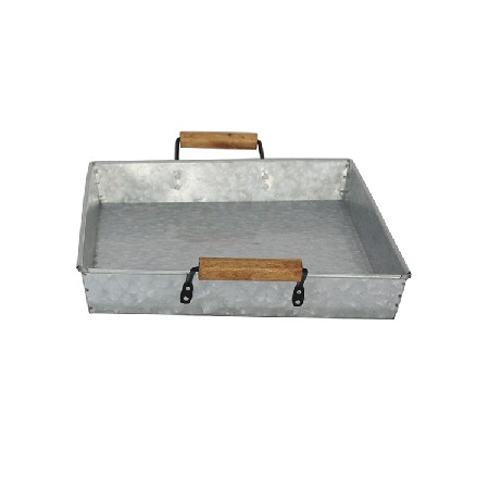 Galvanized Metal Serving Tray With wood handle