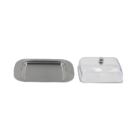 Stainless Steel Metal Covered Butter Dish For Kitchen With Clear plastic Lid