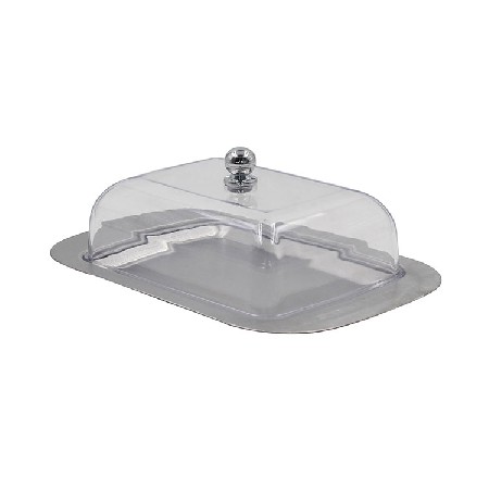 Stainless Steel Metal Covered Butter Dish For Kitchen With Clear plastic Lid